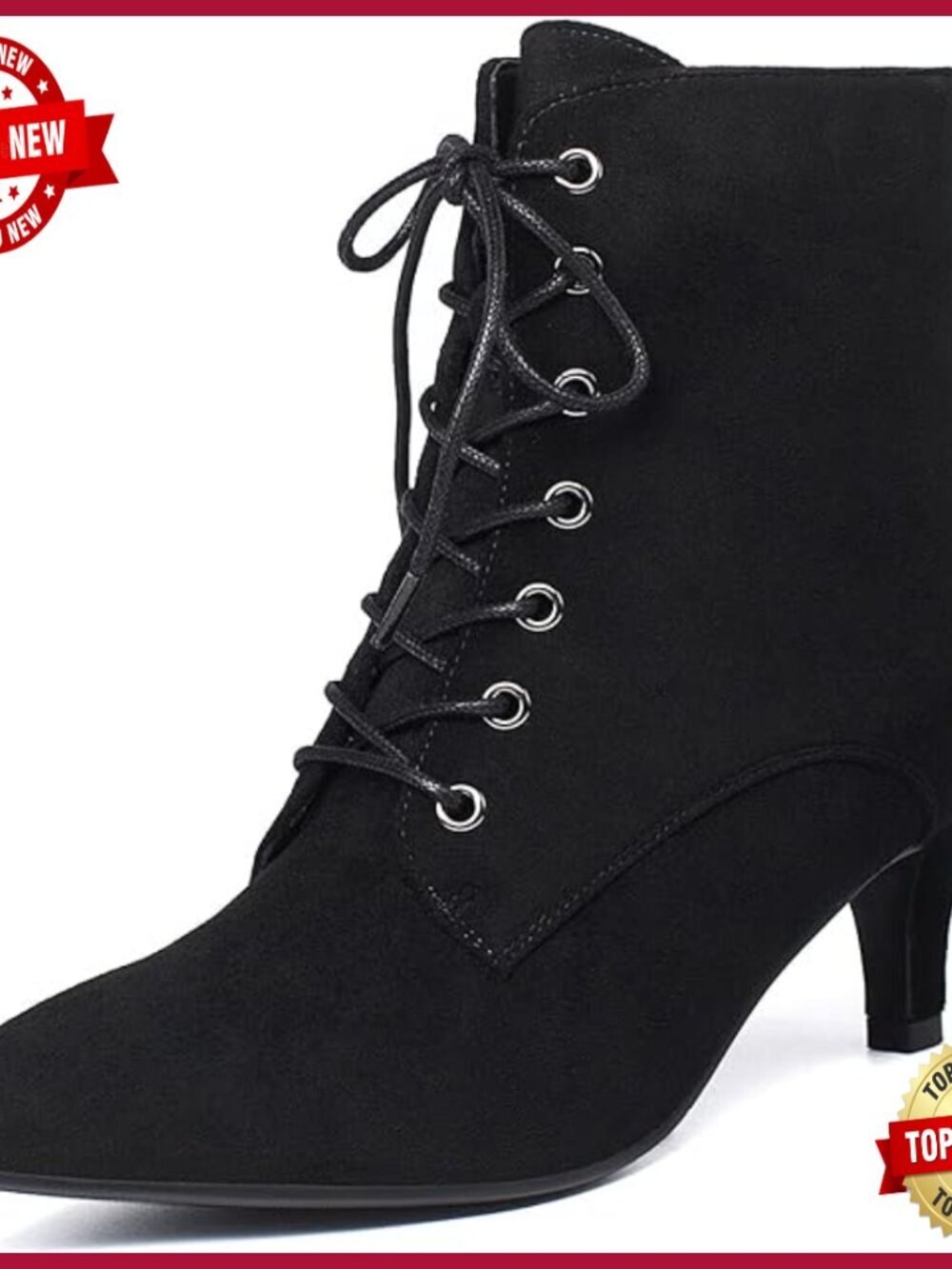 Kitten Heels Lace Up Ankle Boots Low Mid Heeled Side Zipper Short Booties